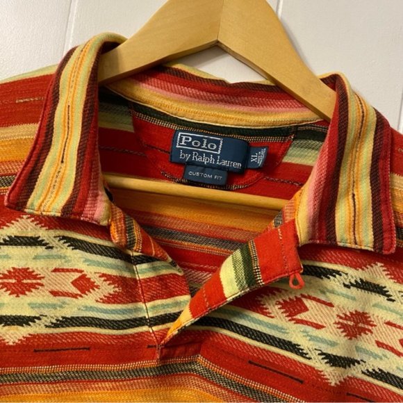 Vintage Polo Ralph Lauren Aztec 100% Cotton Southwestern Polo Shirt - Picture 3 of 12